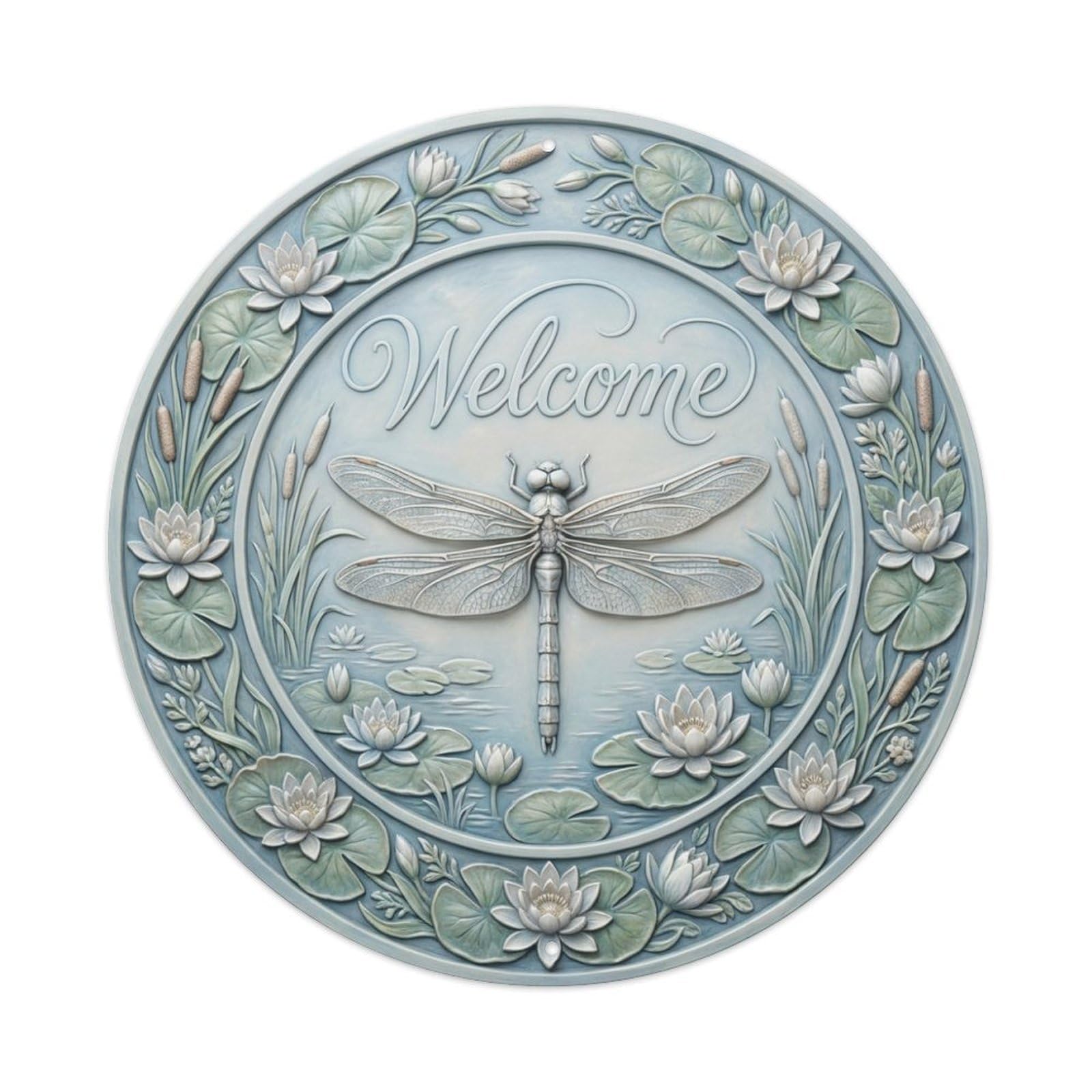 Tgrcjimh Style Metal Tin Sign Dragonfly Pond Welcome Nature Calm