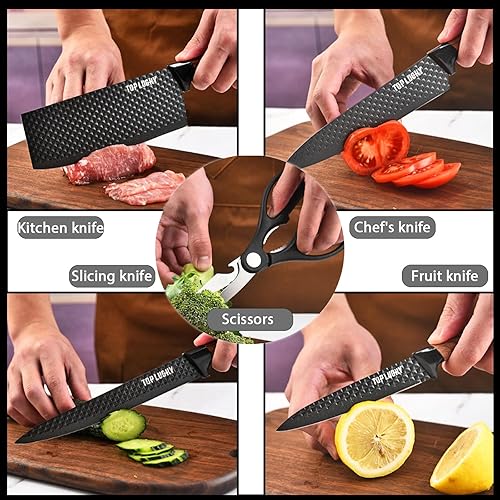 Miniatura 3 de Juego de cuchillos de cocina profesional de 10 piezas con bloque universal de cuchillos, antiadherentes, resistentes al calor, herramientas de