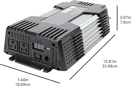 Miniatura 7 de Tienda Basics Inversor de corriente para automóvil de 1000 W de 12 V a 110 V para vehículos, gris, 13.81 x 7.44 x 3.07 pulgadas