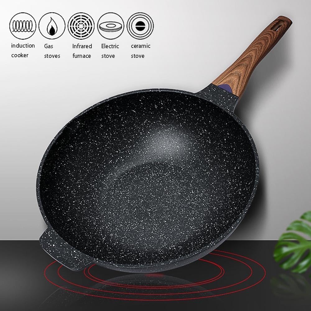 Woki z powłoką zapobiegającą przywieraniu, odlewane ciśnieniowo aluminiowe patelnie do smażenia odporne na zarysowania, 13,4-calowa patelnia indukcyjna z powłoką granitową, p(34cm)