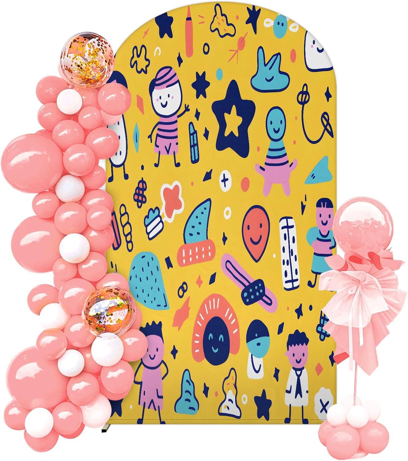 Arch Cover Funny Cartoon Spandex Backdrop 6.6FT Arch Cover Fitted Fabric Round Top Stretchy Backdrop Stand Covers for Wedding Party Birthday