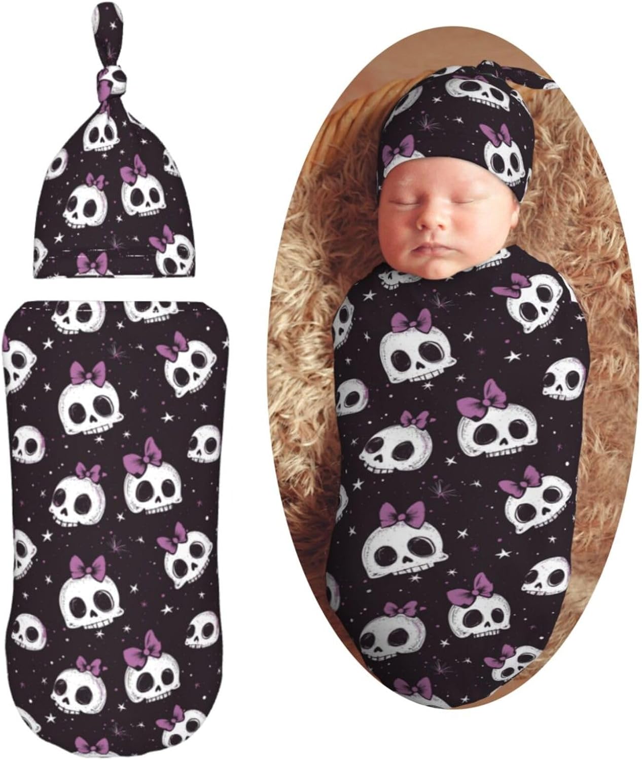 Skulls with A Bow Newborn Swaddle Blankets Hat Sets Soft Baby Receiving Blanket Swaddle Sack for Baby Shower Infant Boy Girl Gift Skulls with A Bow Newborn Swaddle Blankets Hat Sets Soft Baby Receiving Blanket Swaddle Sack for Baby Shower Infant Boy Girl Gift