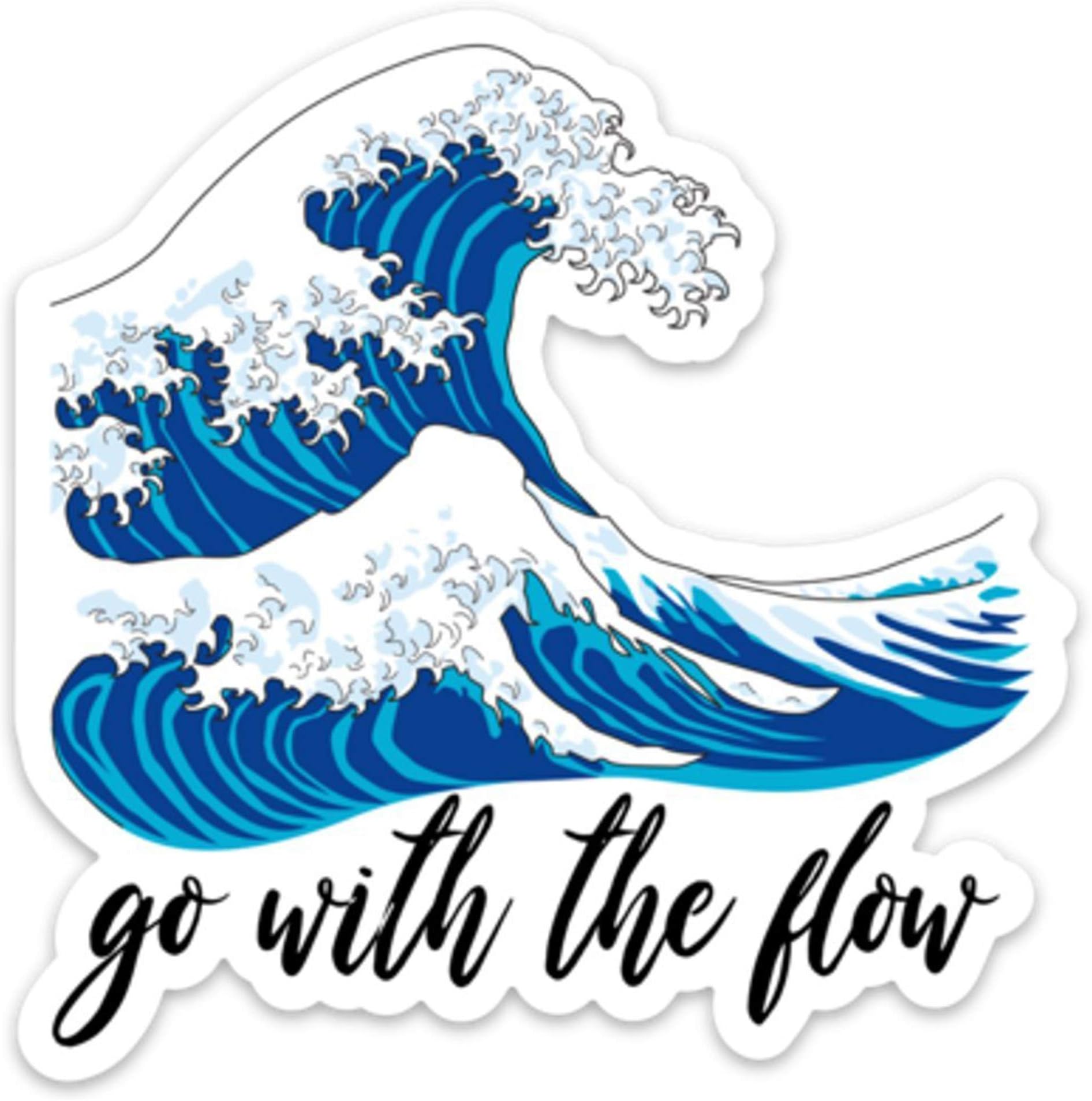 Stickeroonie Go with The Flow Japanese Kanagawa Wave Vinyl Sticker, Cool Weather & Water Resistant Sticker, 4” x 4” Size