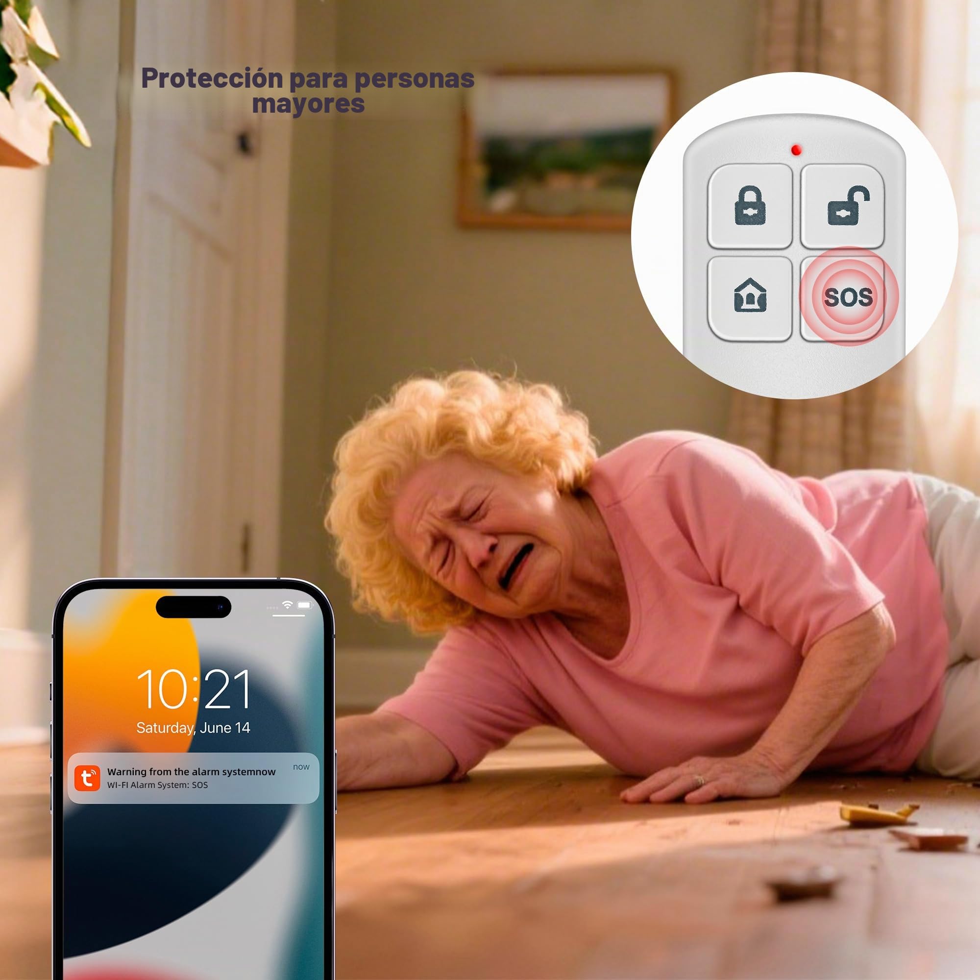 Sistema de Alarma WiFi Inteligente para el Hogar 120 dB con Sensor de Puerta, Detector de Movimiento, Control Remoto y Notificaciones por App – Sistema Antirrobo para Casa, Garaje (Kit de 5 Piezas)