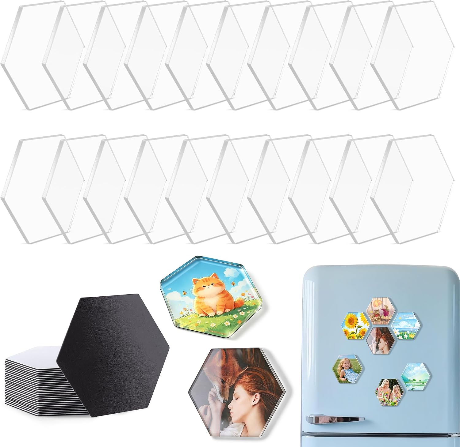 20 Pcs DIY Fridge Magnet Kit - Square Clear Acrylic Magnetic Set with Adhesive Backing for Photo,Crafts,Office,Classroom,Cabinets,Kitchen,2 Inch