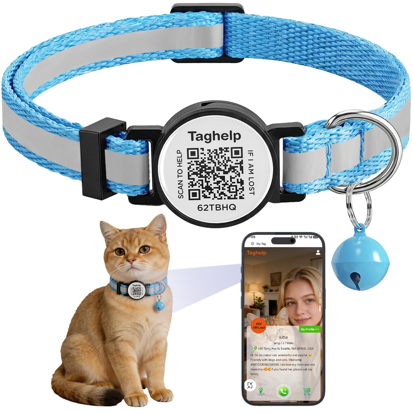 Verbesserte Version – Reflektierendes Katzenhalsband mit Glöckchen, solide und sichere Halsbänder für Katzen, Nylon, gemischte Farben, Haustierhalsband, Breakaway-Katzenhalsband, passend für die