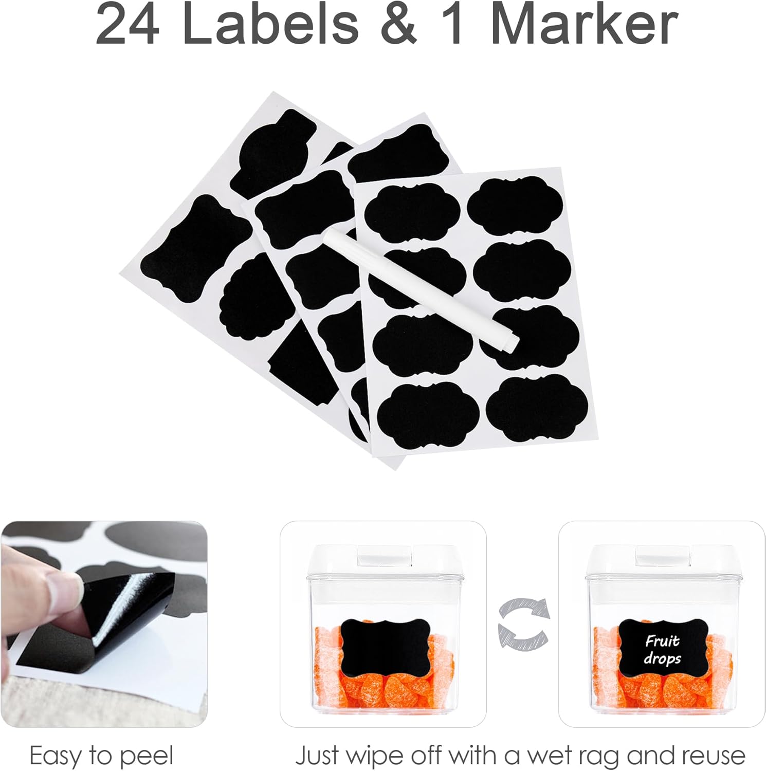 Vtopmart Airtight Food Storage Containers, 7 Pieces BPA Free Plastic Cereal Organizer Canisters with Easy Lock Lids, for Kitchen Pantry Organization, 24 Labels, White White 7 Pack image 6 of 6 B07C79SGBC