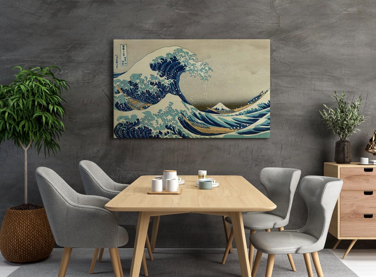 La Gran Ola de Kanagawa | Katsushika Hokusai | Ukiyo-e | Cuadro Canvas Wall Art | Impresión Giclée lienzo algodón puro | Bastidor 3cm | 55x75cm