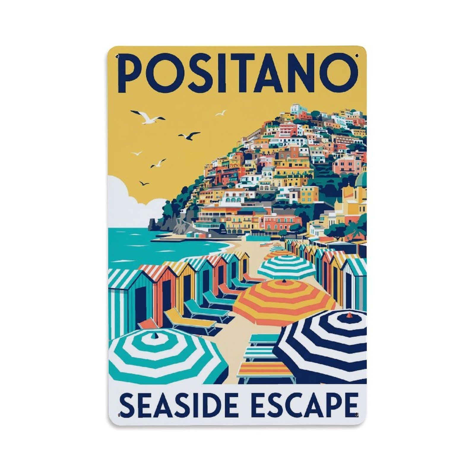 Vintage Travel Positano Italy Visitor Metal Tin Sign Plaque Wall Decor for Cafe, Club Bar, Office, Garden Metal Poster 8x12Inch