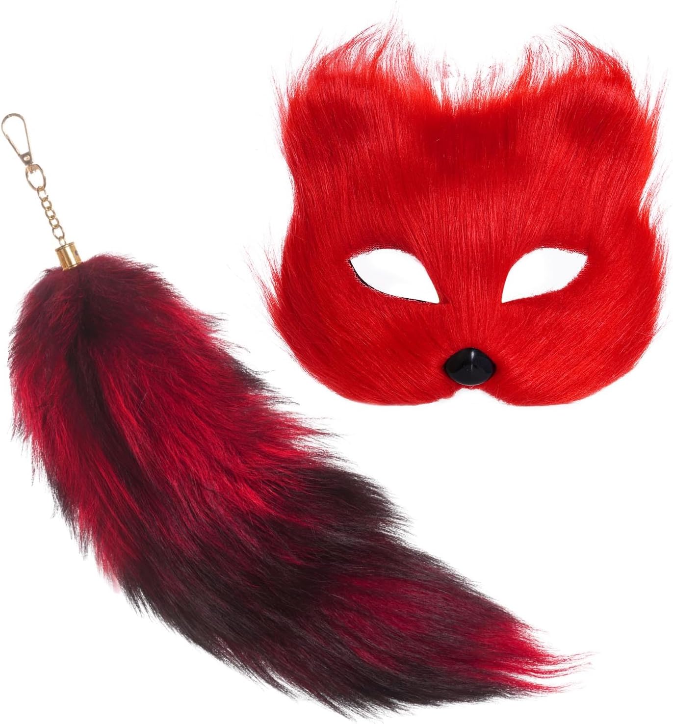 YookatFaux Fox Masquerade Mask and Tail Fox Cat Mask Masquerade Costume Mask for Halloween