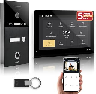 GVS Video Türsprechanlage mit Türöffner, Fingerprint, RFID, 1x 10 Monitor | Smarte Video Türklingel mit Kamera und Monitor & App - Gegensprechanlage für 1 Familienhaus (AVS5545U)