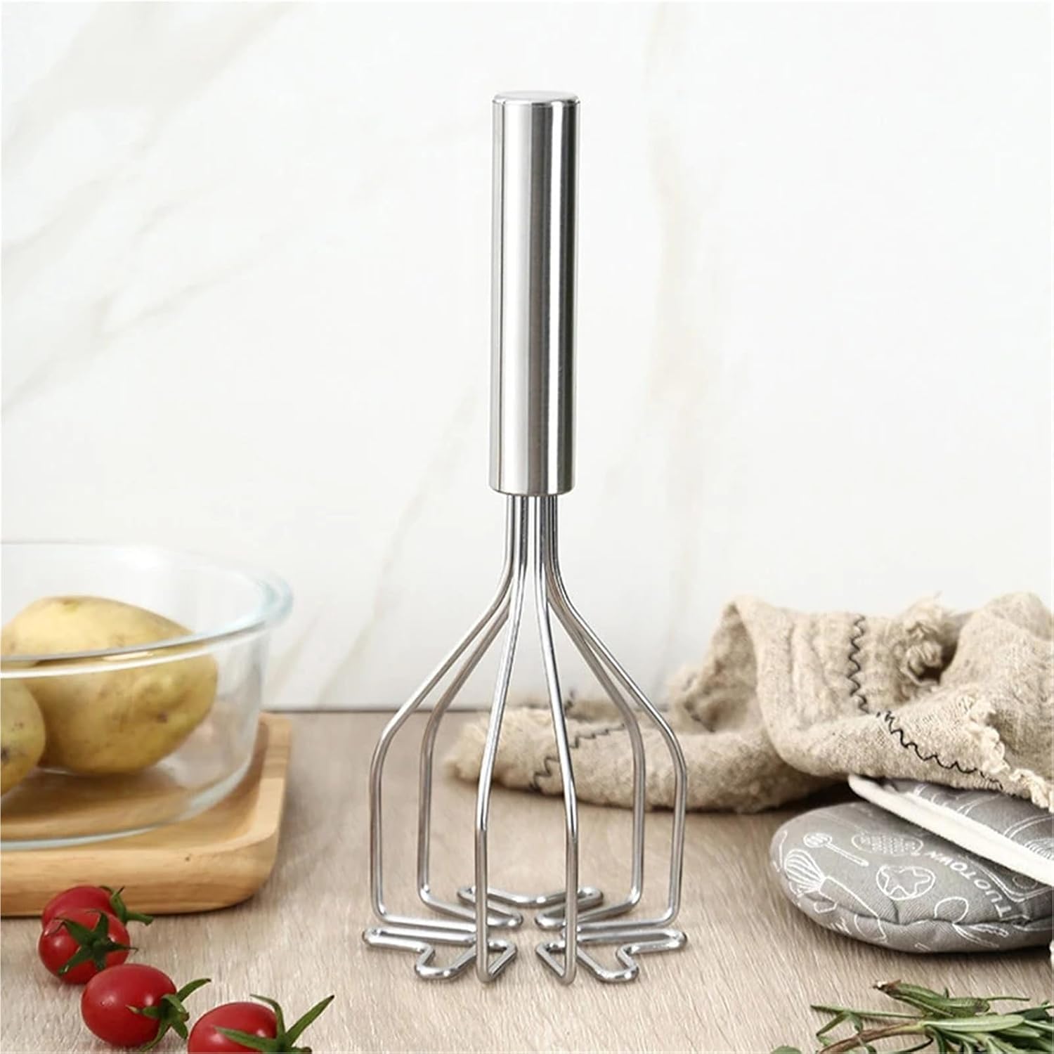 1Pc Stainless Steel Potato Masher, Manual Fruit Vegetable Press for Kitchen Food Preparation
