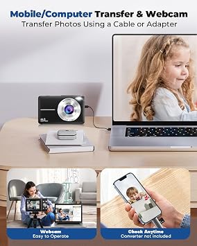 Digital Camera, FHD 1080P 44MP Compact Cameras with 16X Digital Zoom（Black）
