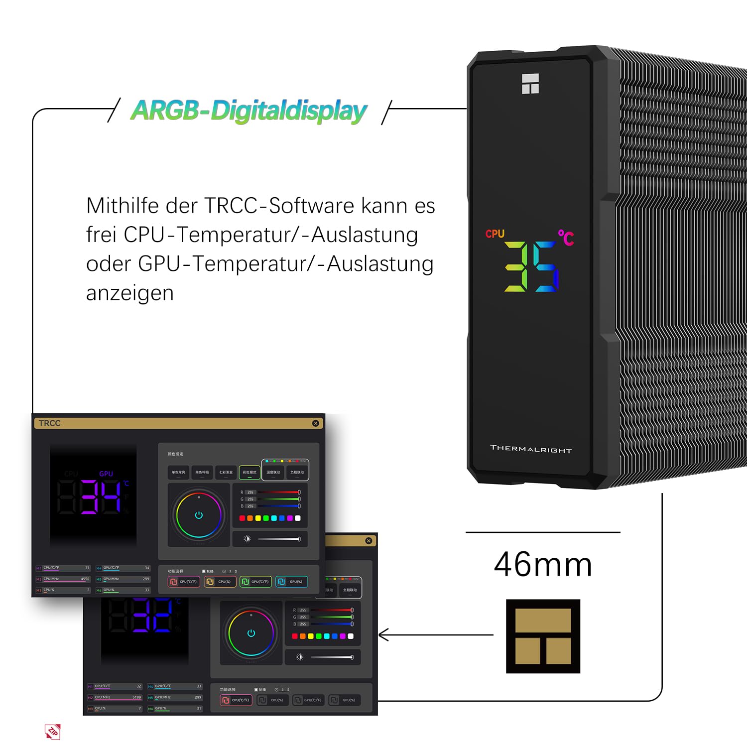 TR-Thermalright Assassin X 120 Digital ARGB Black, Enfriador de aire para CPU con cubierta superior de pantalla digital, Refrigeración para CPU de alto rendimiento, Para Intel LGA 1700/1851, AM4/AM5