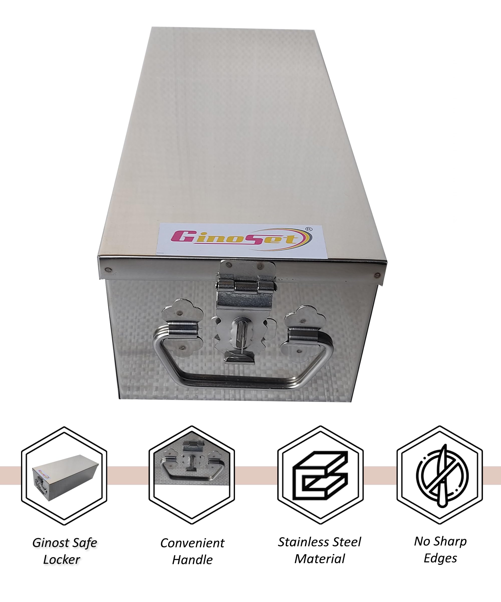 GinoSet Stainless Steel Locker Boxes Jewellery Boxes Cash Peti Set (Multi_Pack of 2) Size - 8 Inch, 10 Inch, Rectangular 1