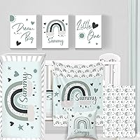 Vista 22 de Juego de ropa de cama personalizado para cuna de bebé, juego de 5 piezas para cuna de bebé, diseño de arco iris y diseño de arco iris, manta de bebé
