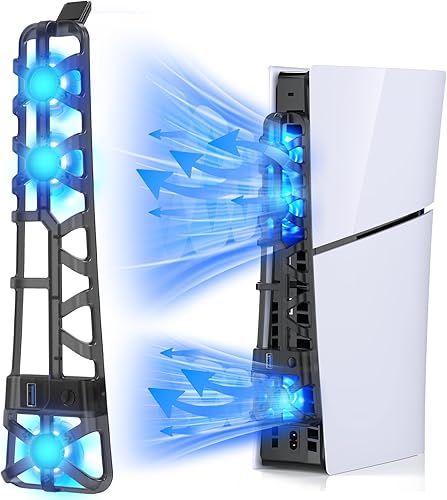 FASTSNAIL Ventilador de refrigeración para consola PS5 Slim, sistema de refrigeración silencioso con función de memoria y luz LED, accesorios de