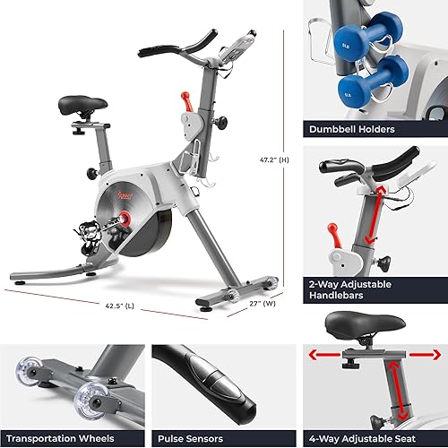 Miniatura 6 de Sunny Health & Fitness Indoor Stationary Cycling Exercise Bike, Cardio Workout for Home, Digital Monitor, Pulse Sensor, with Optional Cadence Sensor