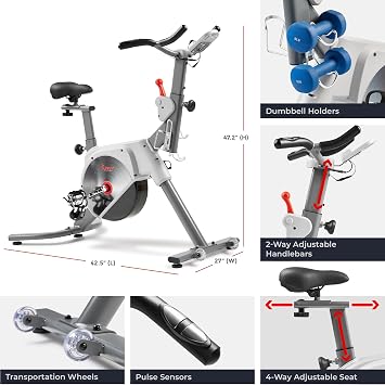 Sunny Health & Fitness Smart Indoor Cycling Exercise Bike for Home Cardio