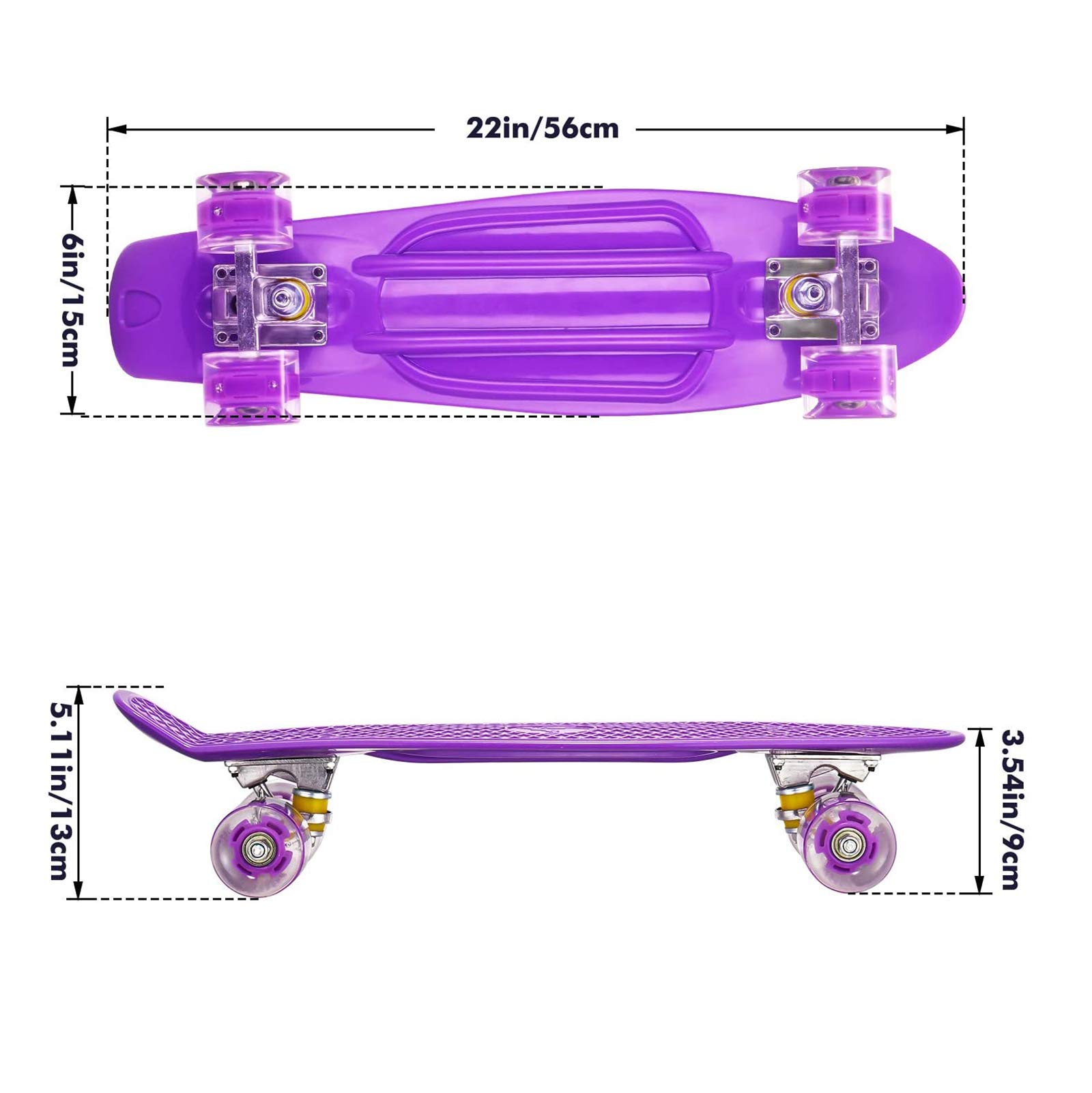 Skateboard Complet Mini Cruiser Planche À Roulettes En Plastique 22 Pouces Pour Enfants Garçons Filles Débutants Adolescents Adultes, LED Light Up Wheels Avec Roulements Et Tout-En-Un Skate T-Tool