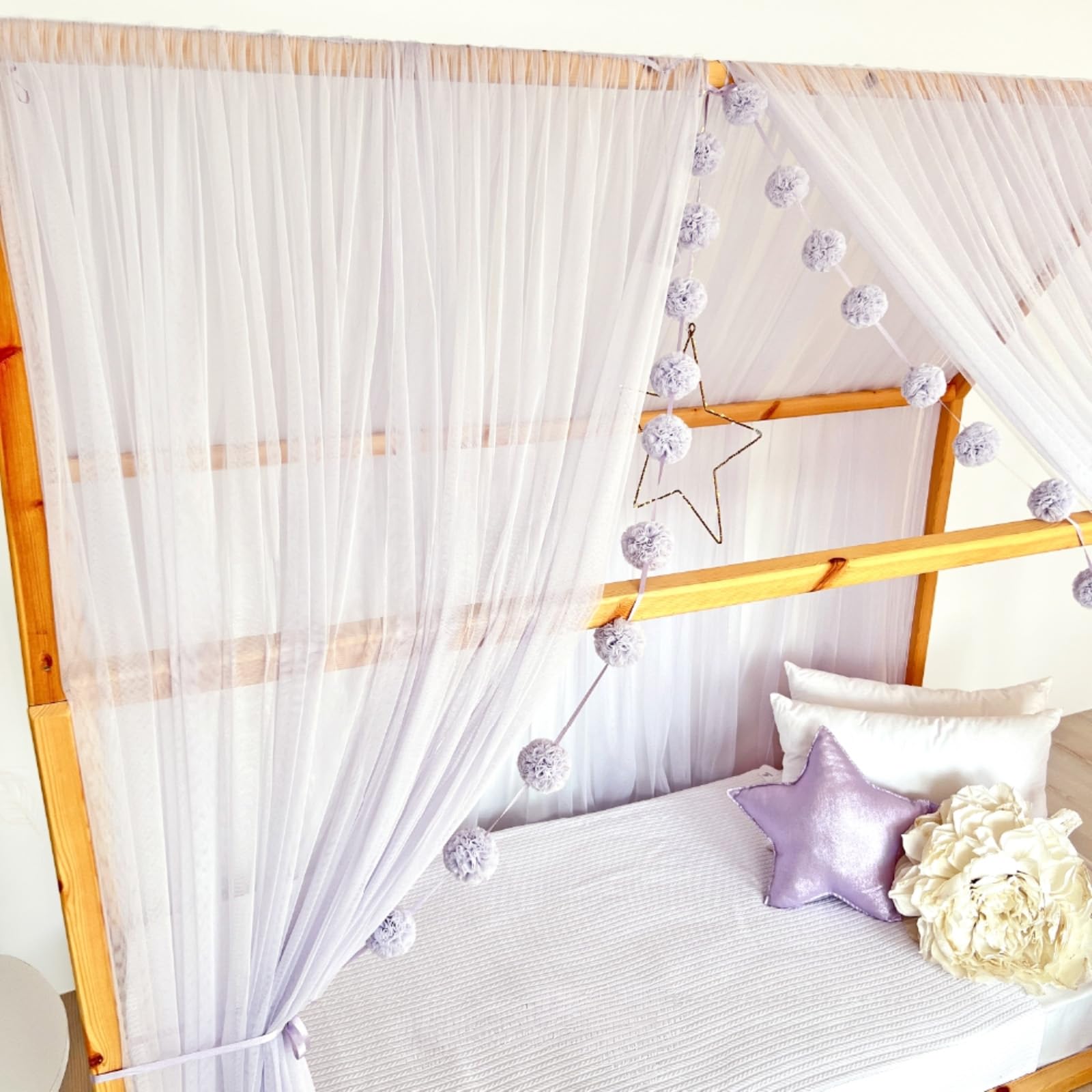 Tenda a baldacchino per letto della cameretta dei bambini, decorazione per letto montessori, tenda da gioco in morbido tulle per bambini piccoli (viola, 380 cm, senza accessori)