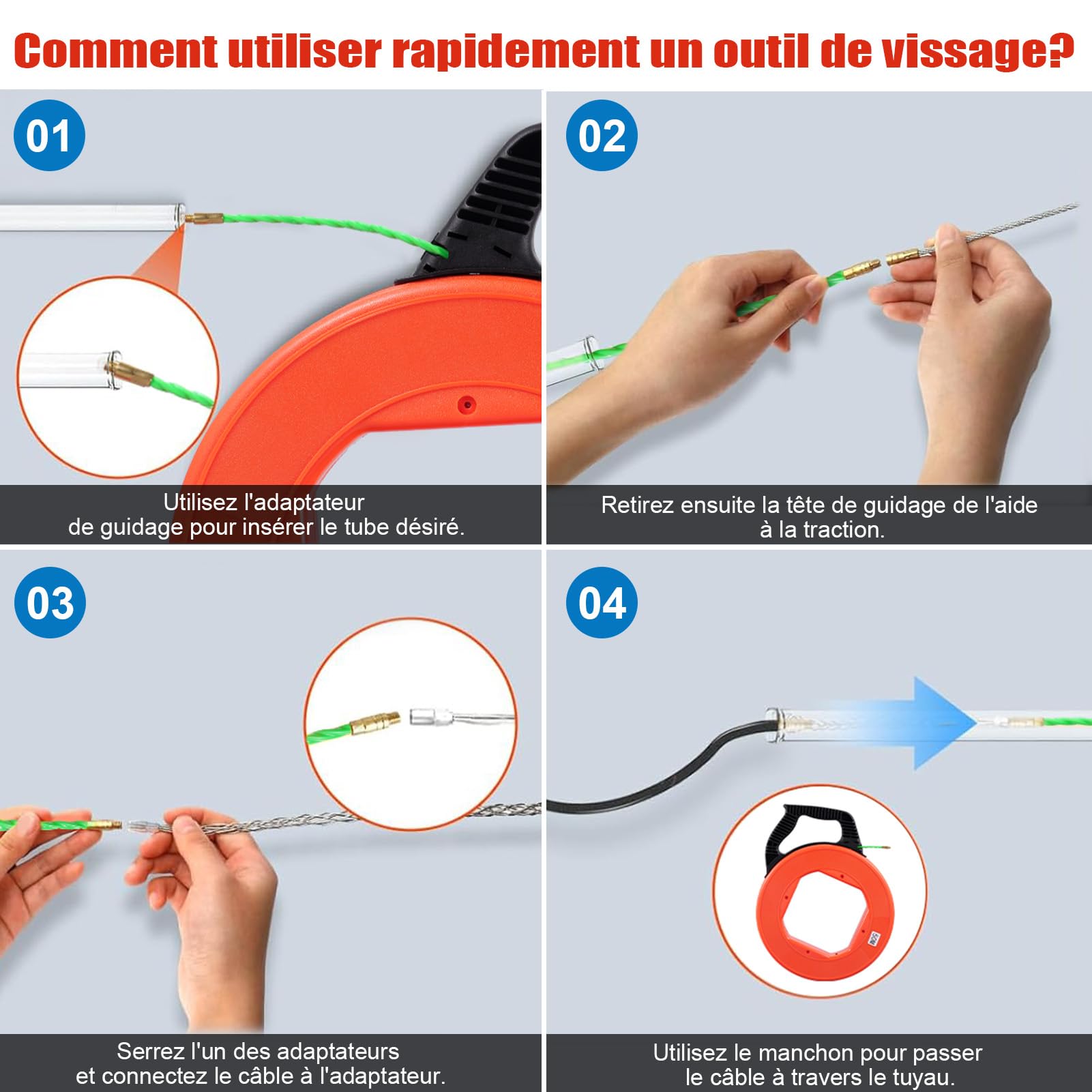 Aiguille Electricien 4,5mm 50m, Spirale Tire Fil 50m, Tire Fil Electricien avec 7 Ressorts de Guidage, Electrique Tire Fils Ensemble pour CaBlage Données TéLécommunications Génie Electrique