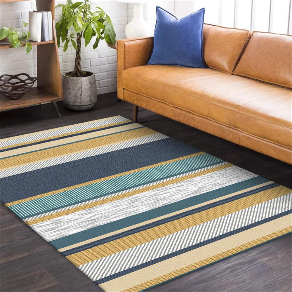 Tapis de chevet bleu blanc jaune 100x160 cm pour chambre à coucher
