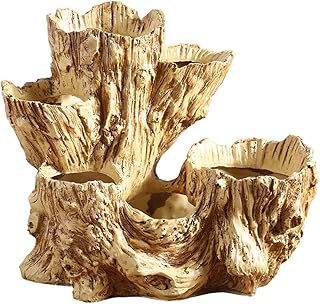 MYCENSE Artificial Driftwood Stump Log Planter, Resin Succulent Flower Pot Cactus Container with Drainage Hole, Creative Imitation Sculpture for Outdoor Indoor Home Office Patio Garden Decor, Wood