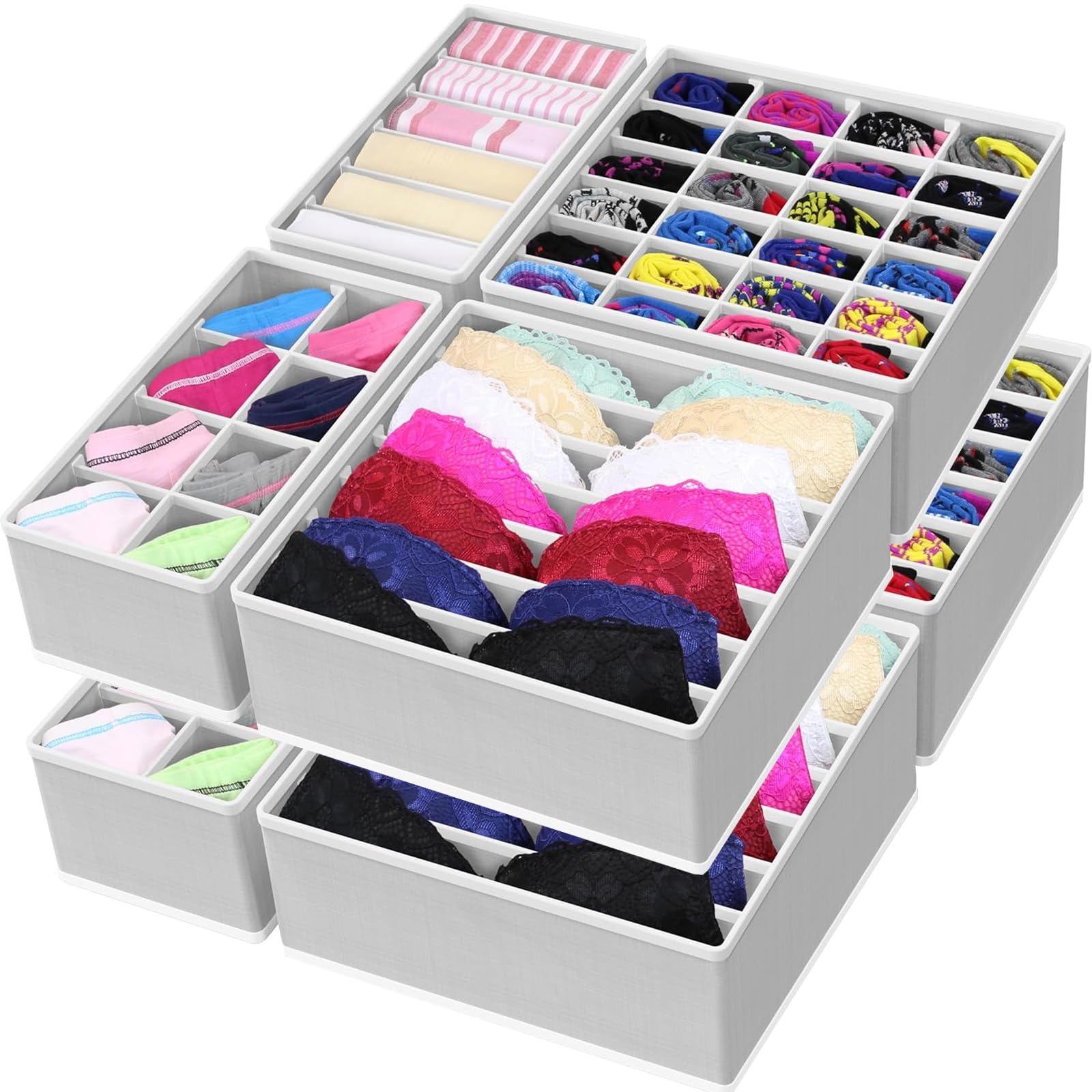 8 Set Organizador de Ropa Interior, Plegable Organizador de Cajones para Ropa, Cajas Organizadoras para Clósets Almacenamiento Organizadores Divisores, Underwear Drawer Organizer para Calcetines(Gris) - 8 Pzs - Gris