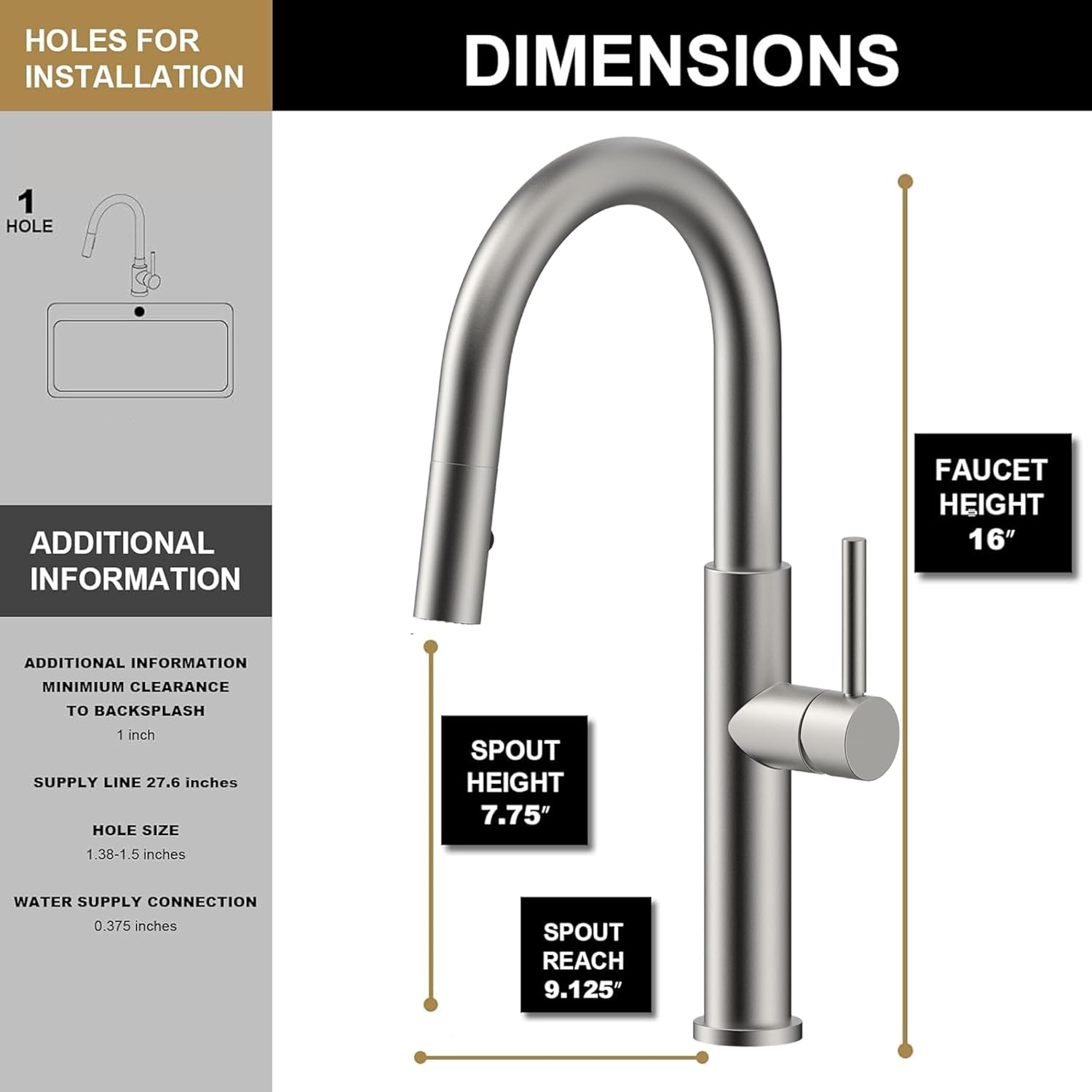 kitchen faucets with pull down sprayer - single handle high arc stainless steel kitchen sink faucet, modern kitchen faucets for farmhouse bar rv laundry camper brushed silver