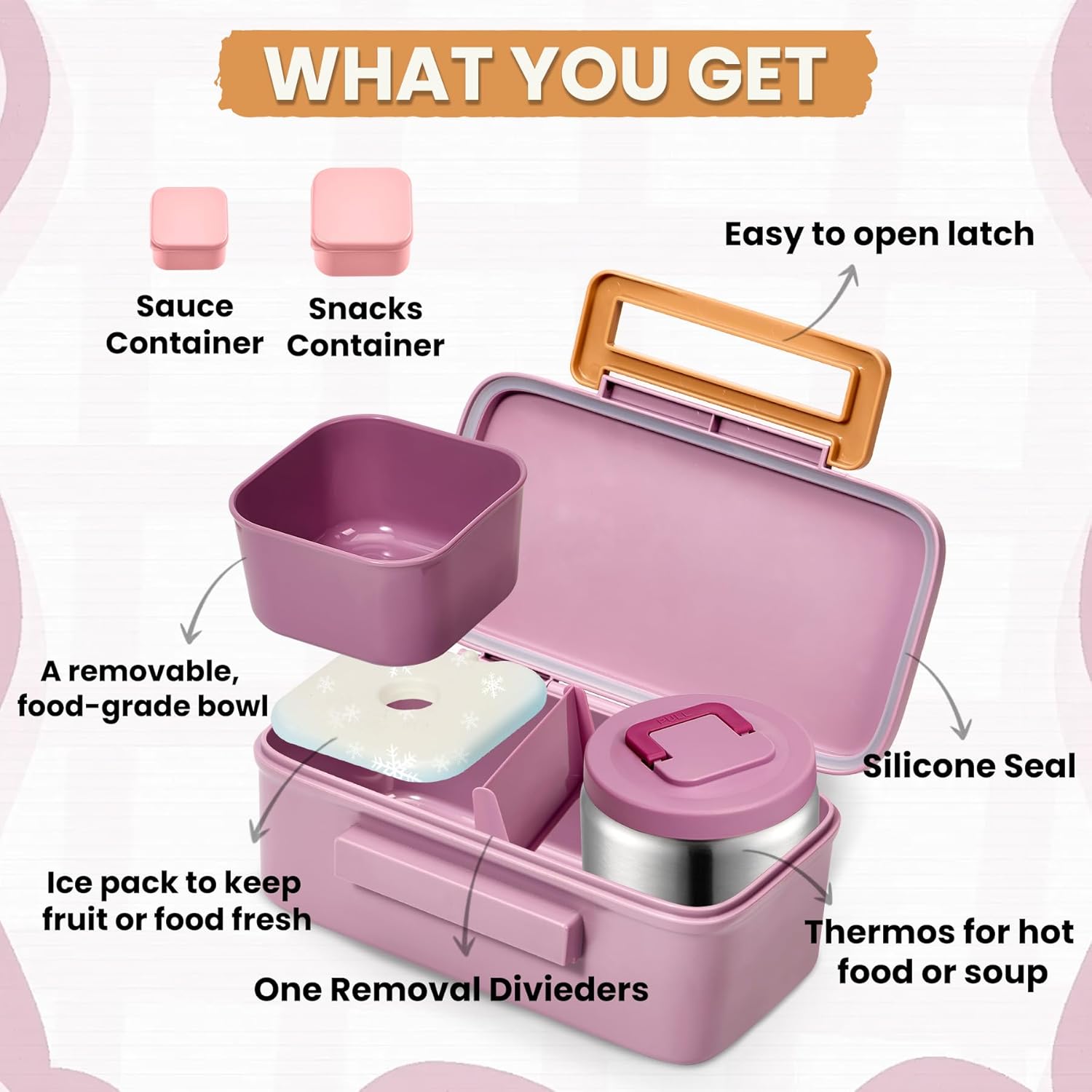 PIQUEBAR Bento Lunch Box for Kids with Thermo Ice Pack Lunch Food Container Insulated Bag, 18oz Plastic Sport Water Bottle for Kid Girls Boys - Image 2