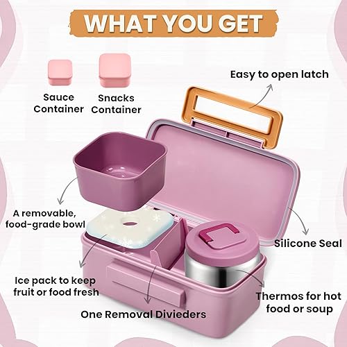 Miniatura 2 de PIQUEBAR Lonchera Bento para niños con bolsa térmica de hielo, bolsa aislada, botella de agua deportiva de plástico de 18 onzas para niños y niñas