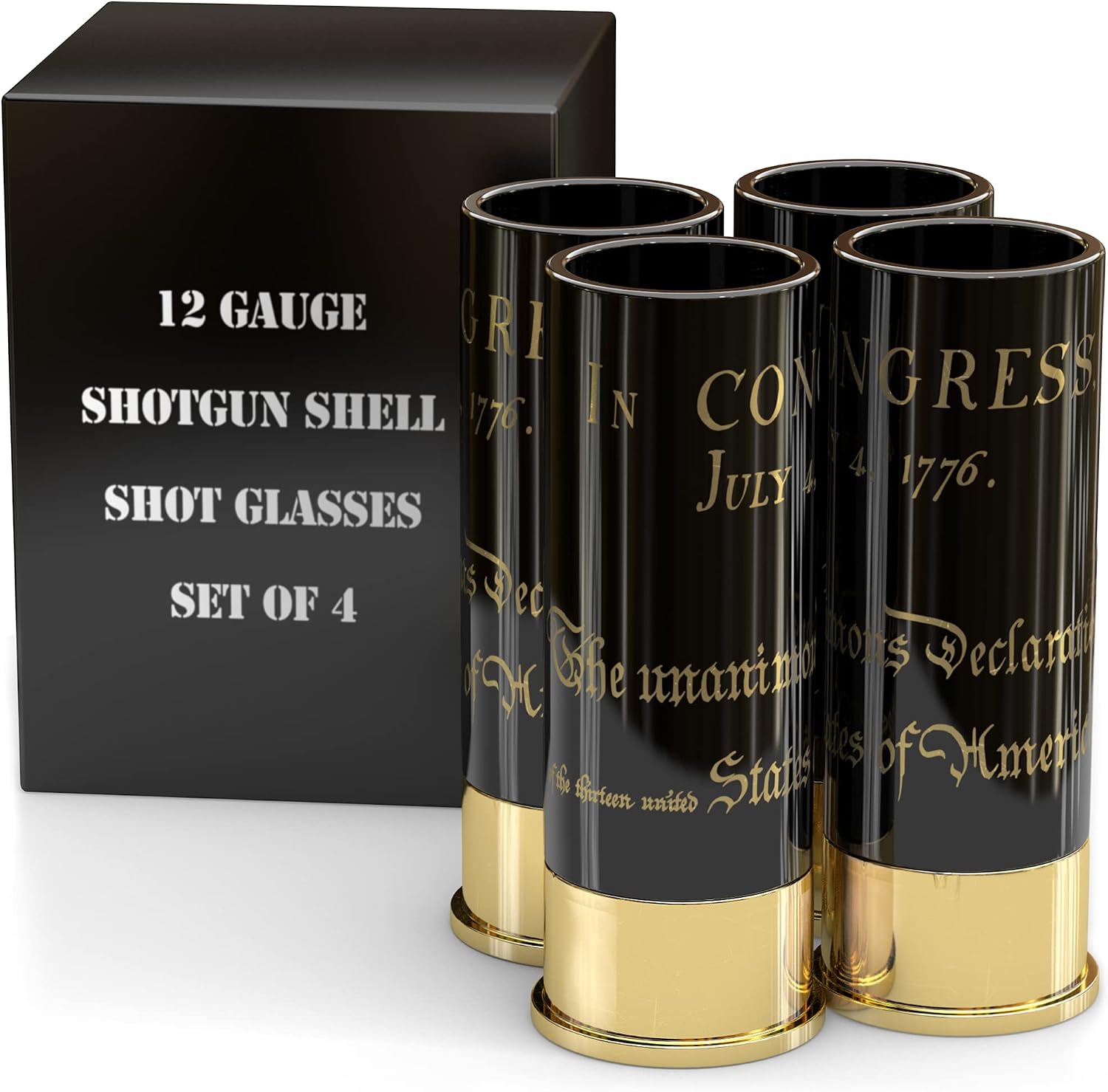 Old Southern Brass 12 Gauge Shot Glasses Set of 4 - In Congress July 4 1776 Declaration of Independence Patriotic Shot Glass