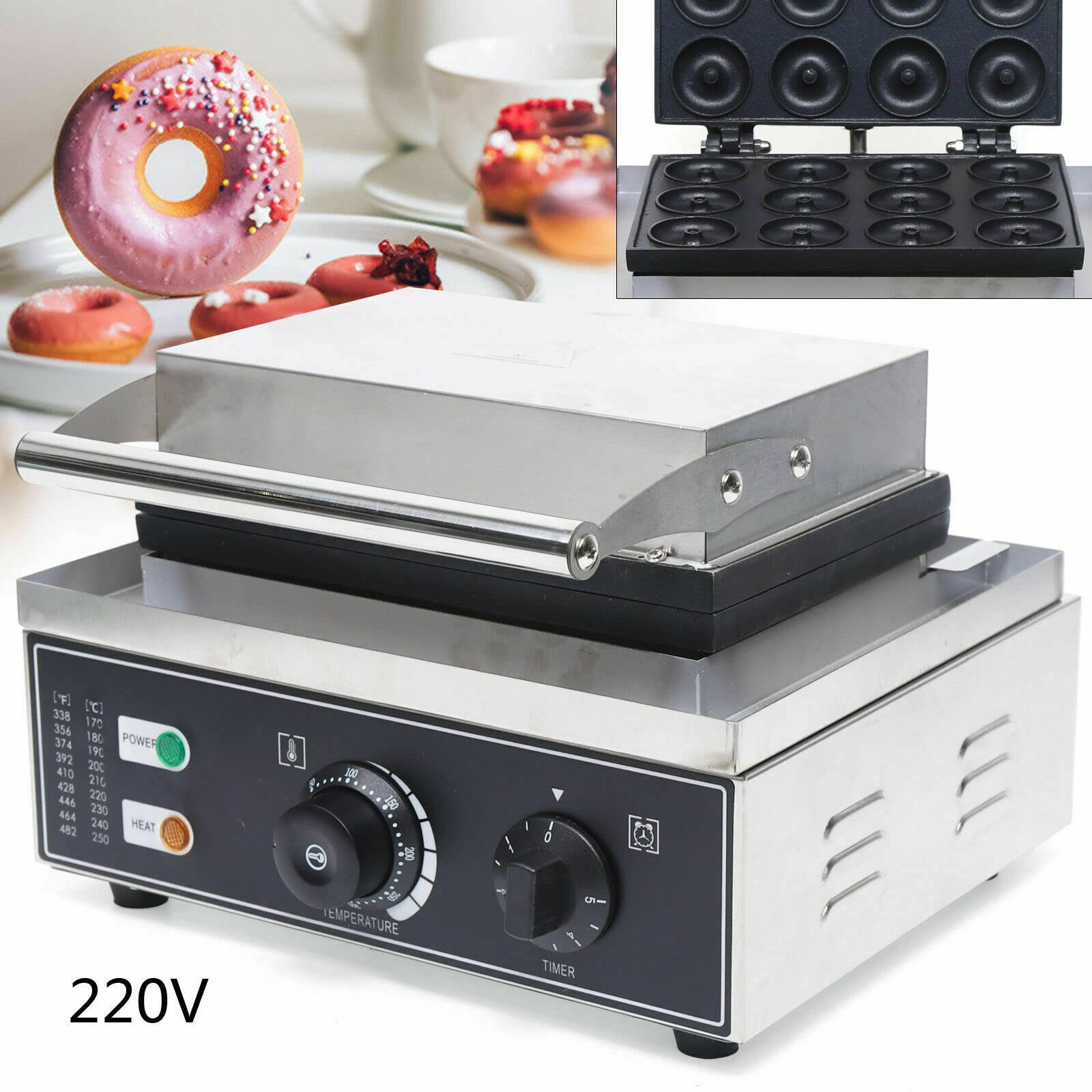 Machine à donuts électrique à 12 trous - Machine à donut - Machine à gaufres - Double face - Machine à donut - Friteuse commerciale