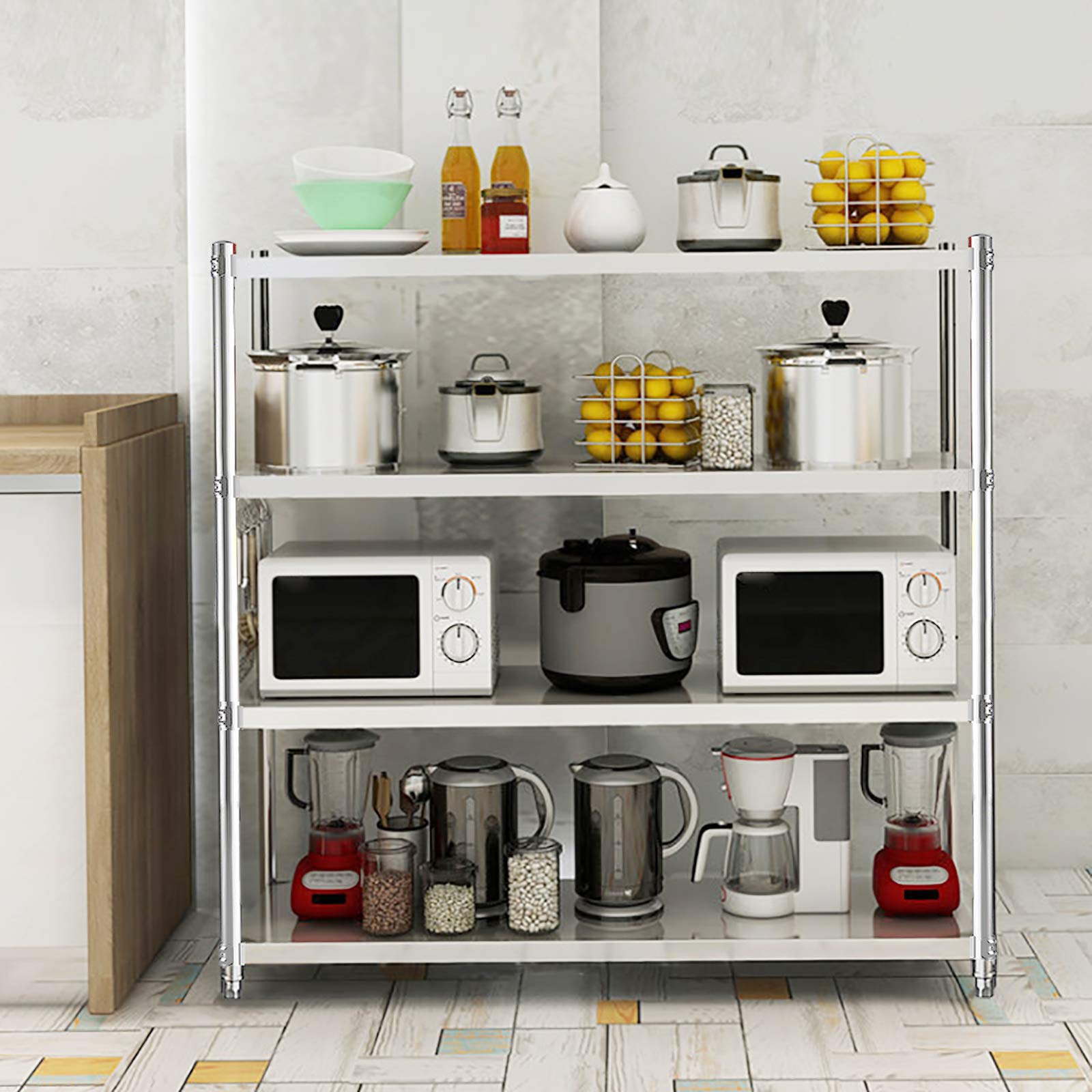 Scaffale da cucina in acciaio inox, per carichi pesanti, da cucina, da parete, in argento, 120 x 40 x 150 cm, 4 ripiani