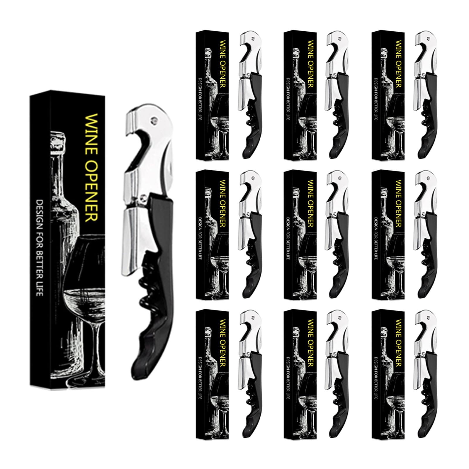 Korkenzieher Weinöffner,3-in-1 Kellnermesser Flaschenöffner Kurzmesser Kapseln,Wein und Bieröffner Edelstahl (10, schwarz)