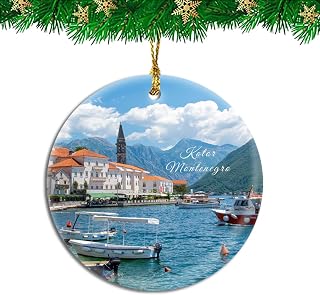 Weekino Kotor Montenegro for Ceramic Christmas Ornament - 2.95" Printed Travel Souvenir Hanging Decoration with Gift Bag, New Year Idea hbang-orm-1018