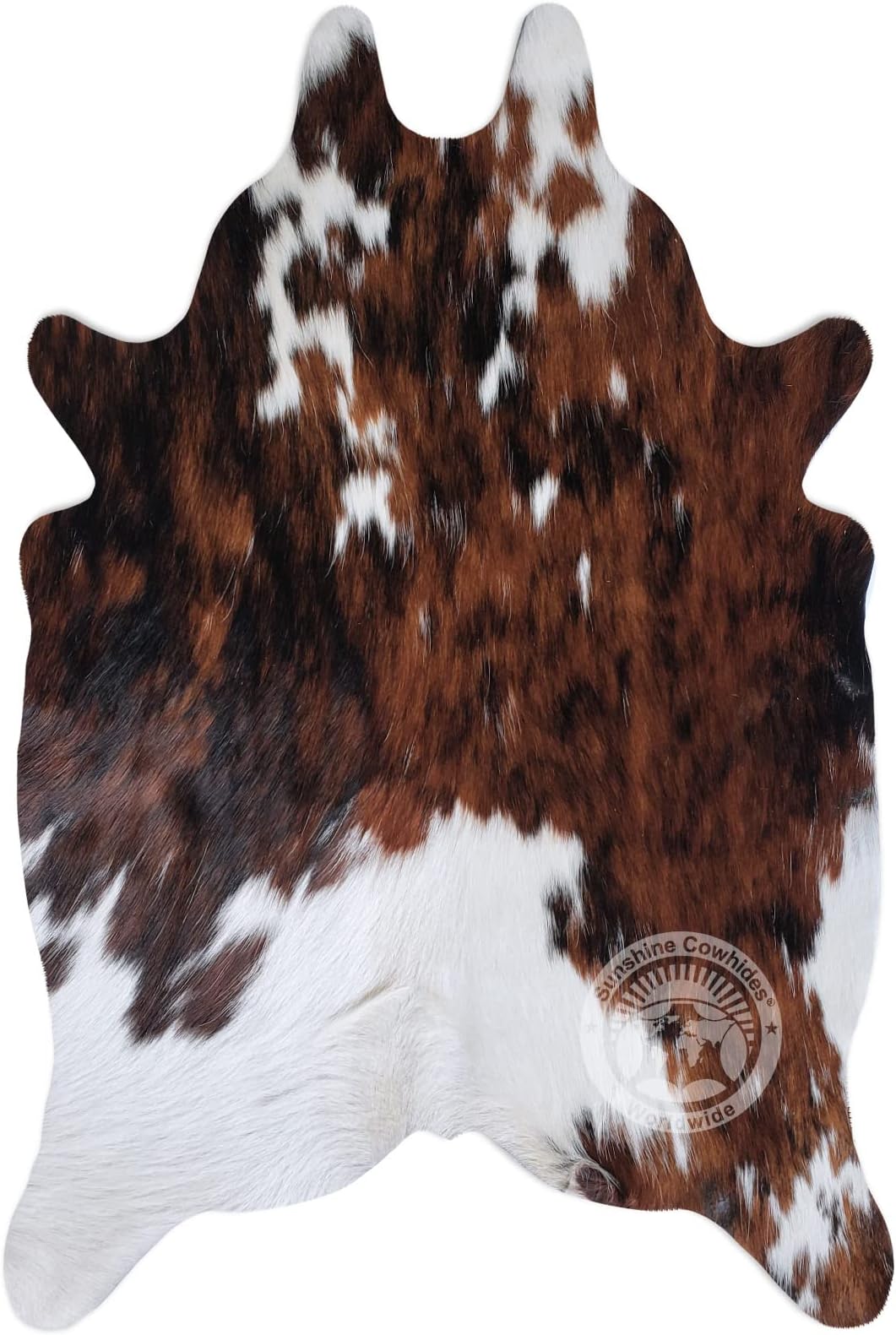 Sunshine Cowhides 100% Genuine Tricolor Mini Cowhide Rug with Small Hair - Modern Style Animal Skin Rug & Floor Carpet for Living Room, Bedroom, Kitchen & More - Small (2 x 3 Ft.)