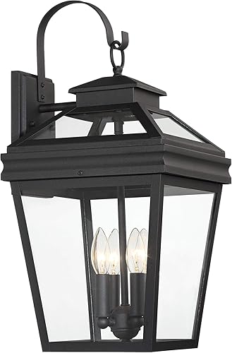 Miniatura 5 de John Timberland Stratton Street - Lámpara de pared tradicional para exteriores, farol negro texturizado, de 22 pulgadas, cristal transparente para