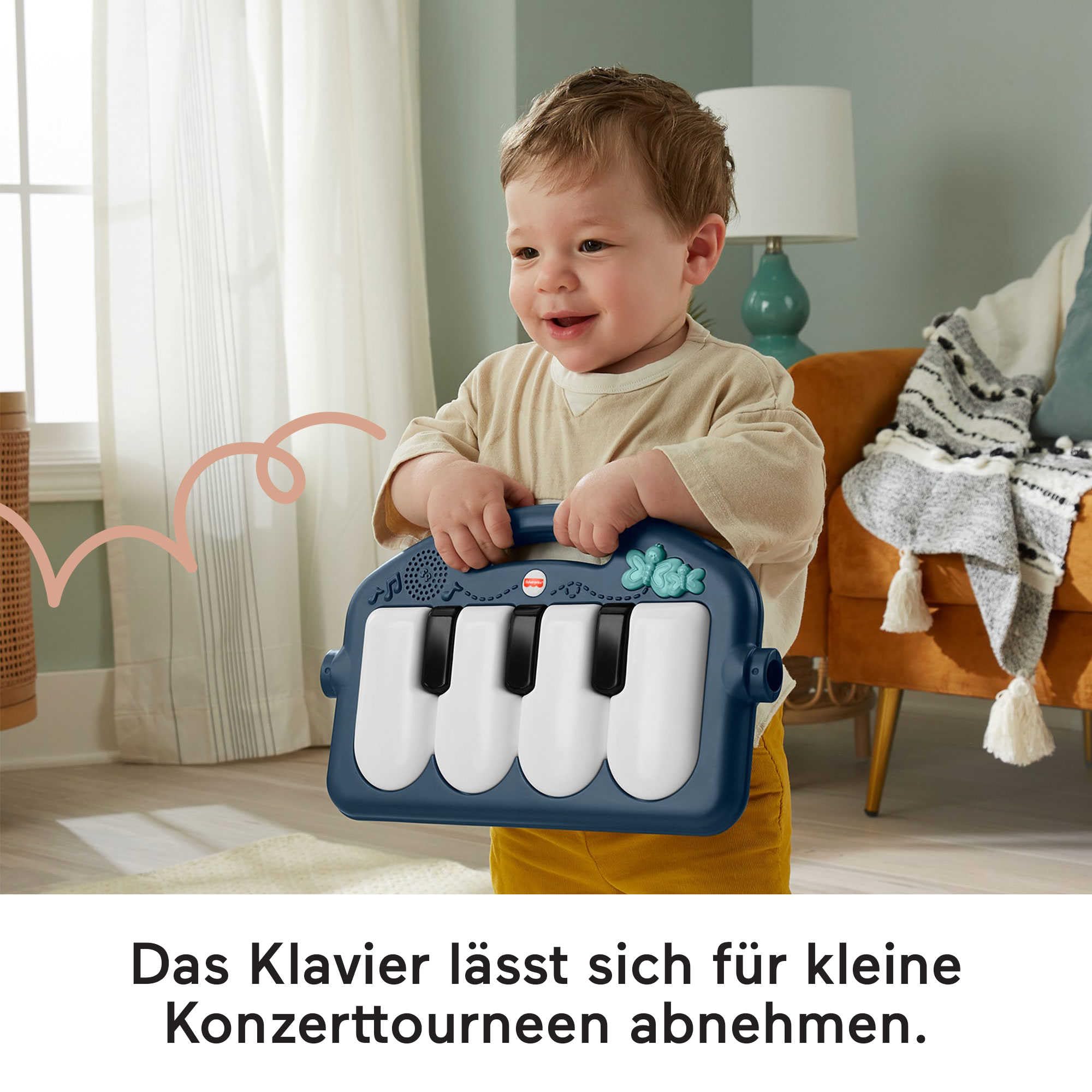 Fisher-Price -Spieldecke-Erlebnisdecke Spielcenter für Neugeborene mit Klavier-Musikspielzeug & Spielzeuge zum Spielen in der Bauchlage, marineblaues, Babyspielzeug ab der Geburt, nur bei Amazon-HKX37