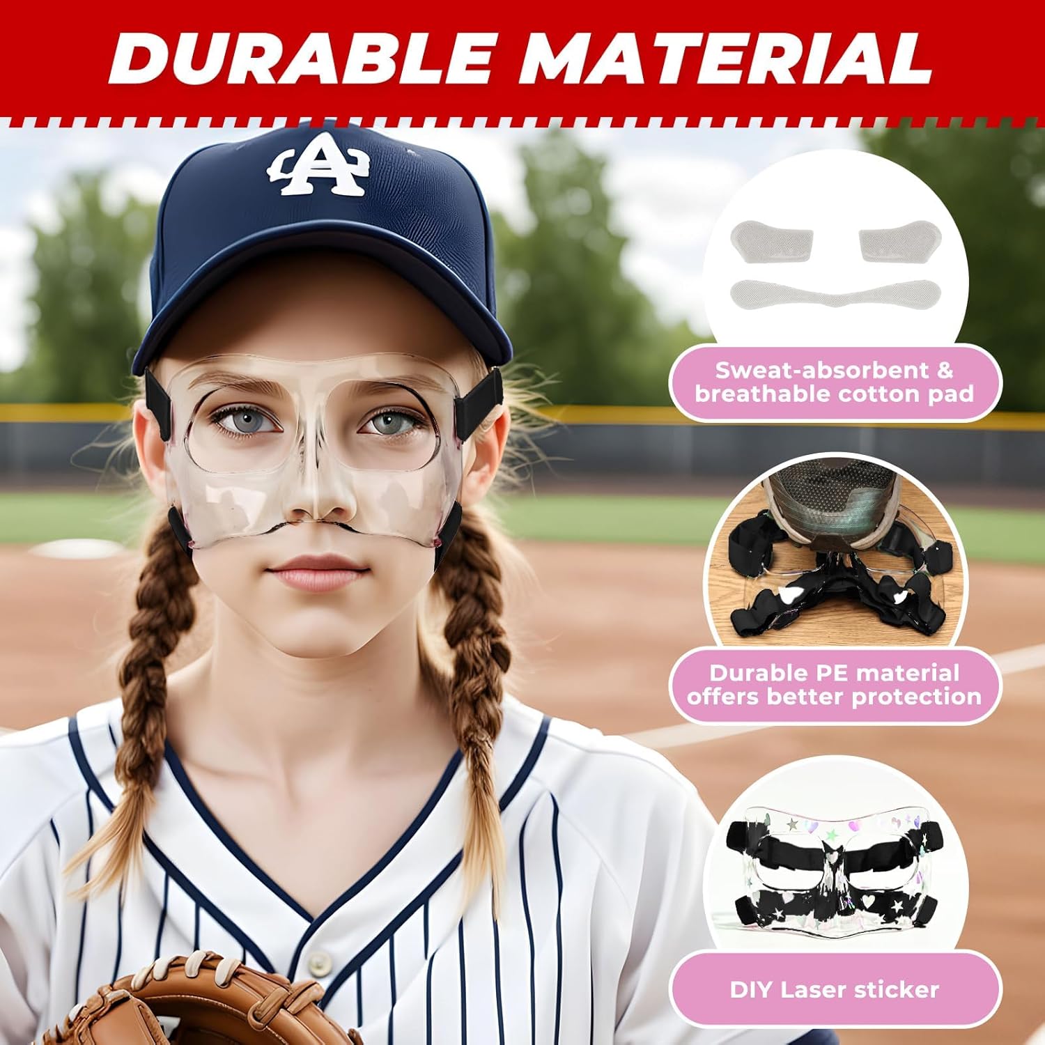 WR01A Kids Nose Guard for Broken Nose Girls Boys Adjustable Basketball Soccer Sports Face Mask with Foam Padding and Stickers for Youth Teens