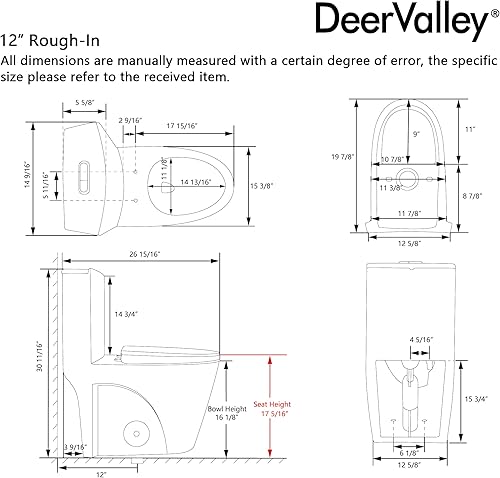 Miniatura 2 de DeerValley - Inodoro alargado de una pieza para baños, cómodo asiento de silla de 17 pulgadas, inodoro de doble potencia 1.11.6 GPF y MAP 31.75 oz,
