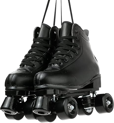 Miniatura 8 de XUDREZ Patines de ruedas ajustables de cuero suave, patines de cuatro ruedas, patines divertidos y brillantes para adultos, niños, niñas
