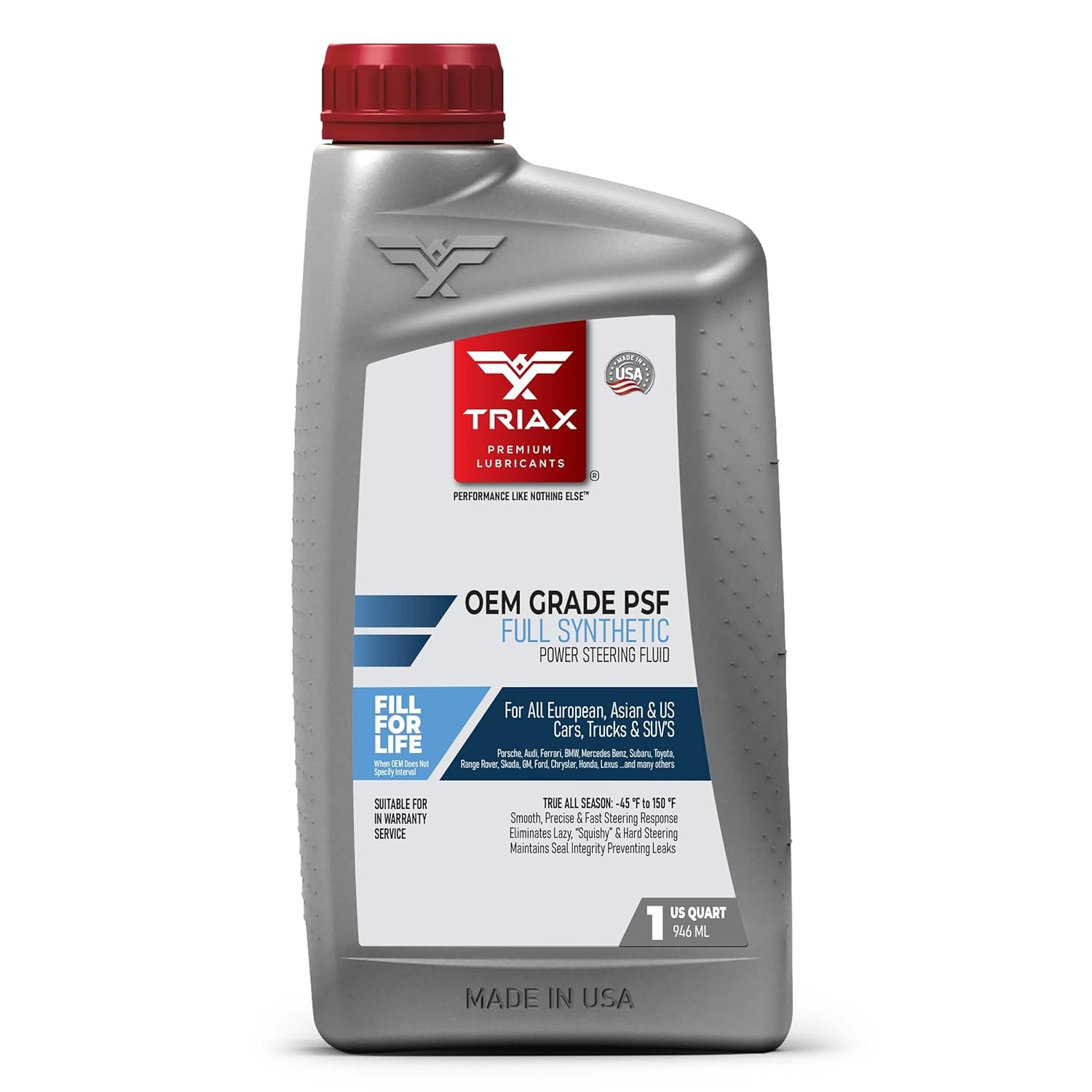 TRIAX OEM Grade Synthetic Power Steering Fluid - Universal PSF, Arctic -50°F Cold Flow, Fits Asian/US/European Cars & Trucks, 1 Quart