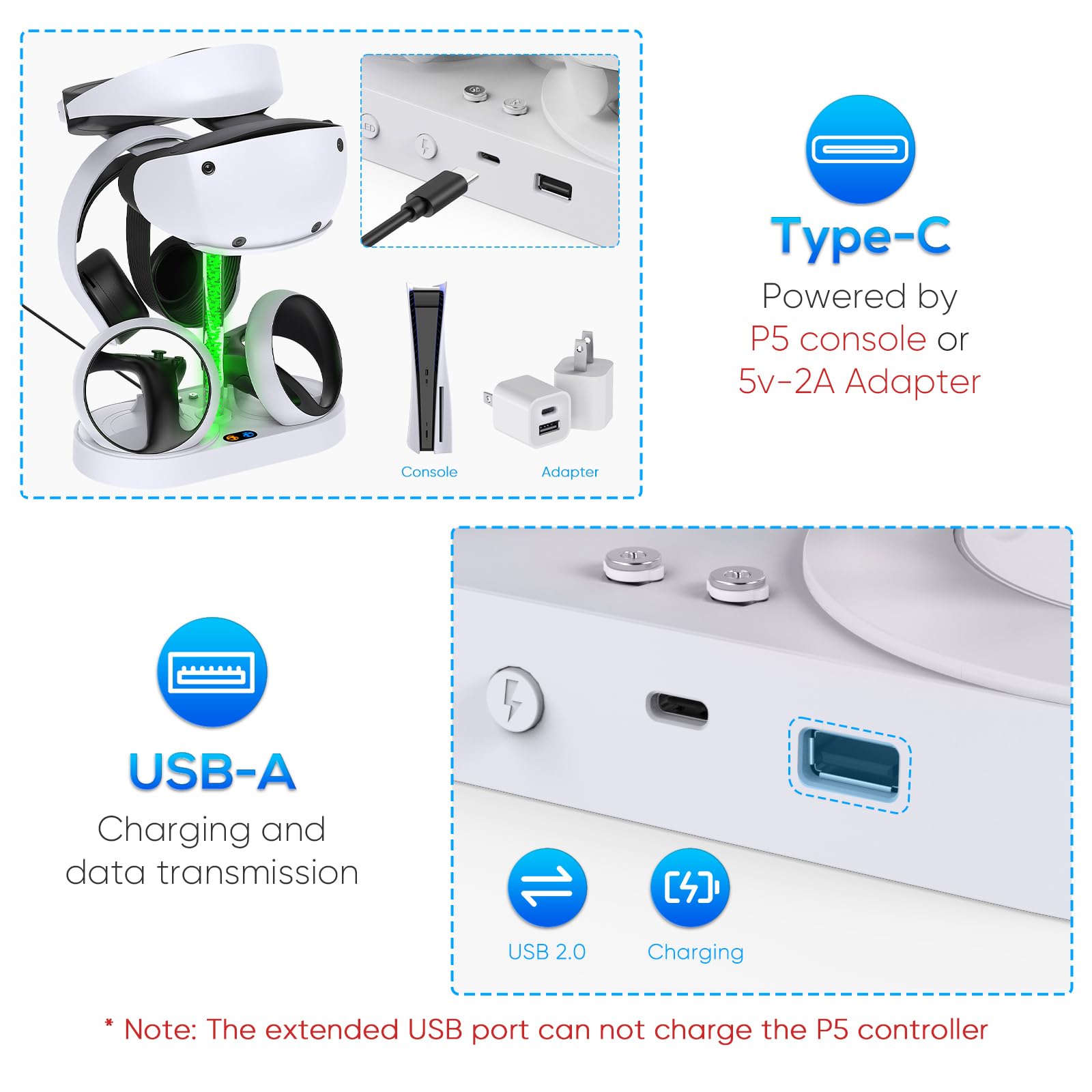 Ladestation für PSVR2 Controller mit Display Ständer &Buntes Licht, FYOUNG Schnelles Ladegerät Dock für PlayStation VR2 Headset Zubehör mit LED-Anzeige, Headset-Halter&Magnetischer Dongle für PS VR2