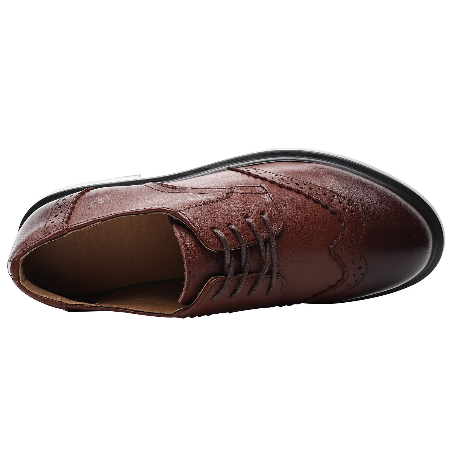 rismart Femmes Ronde Orteil Lacets Cuir Brogue Oxfords Chaussures de Ville à Lacets