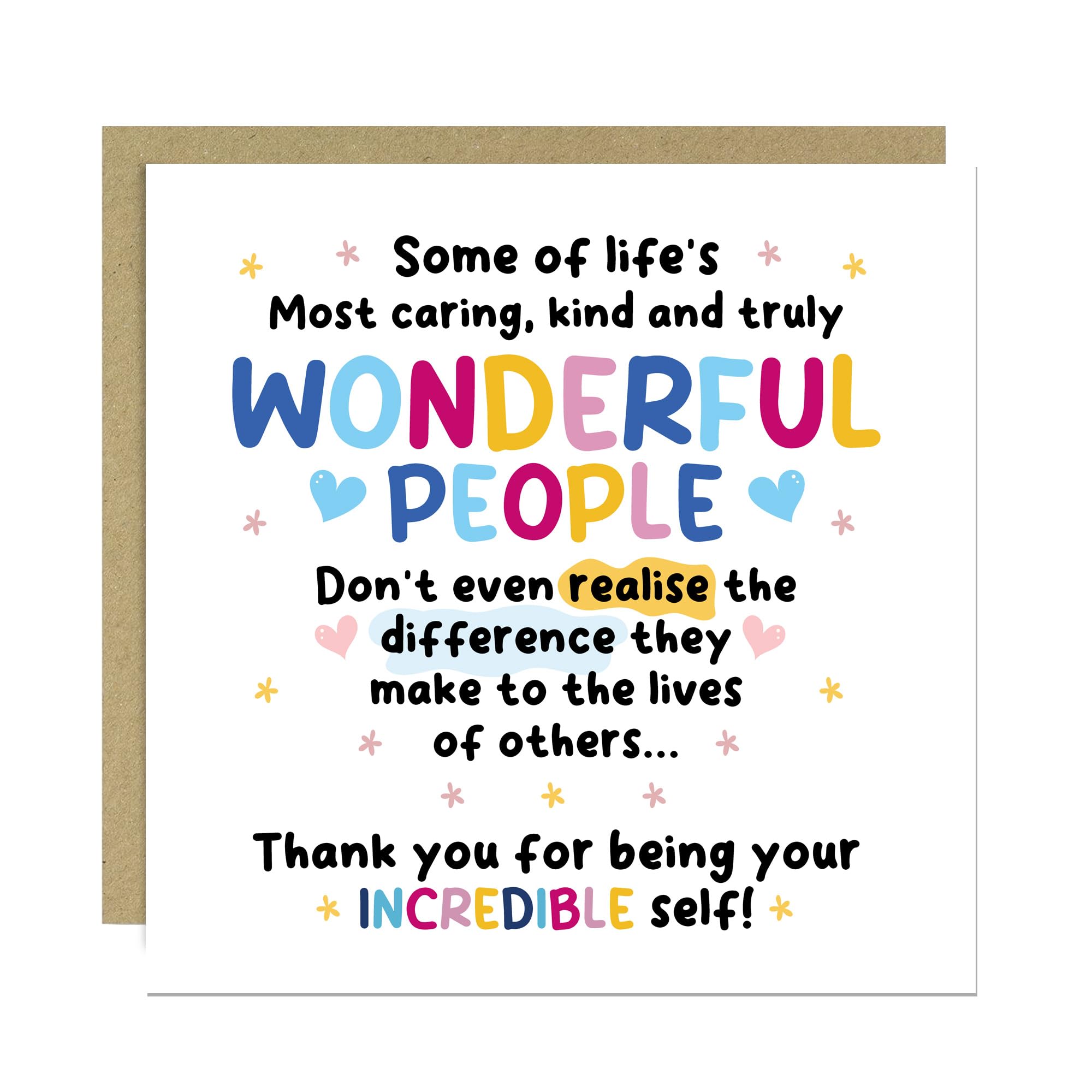 RED OCEAN Thank You For Being Your Incredible Self Card - Thank You, Birthday, Appreciation Cards, Volunteer, Friend, Nurse, Midwife - 14.5x14.5cm With Envelope