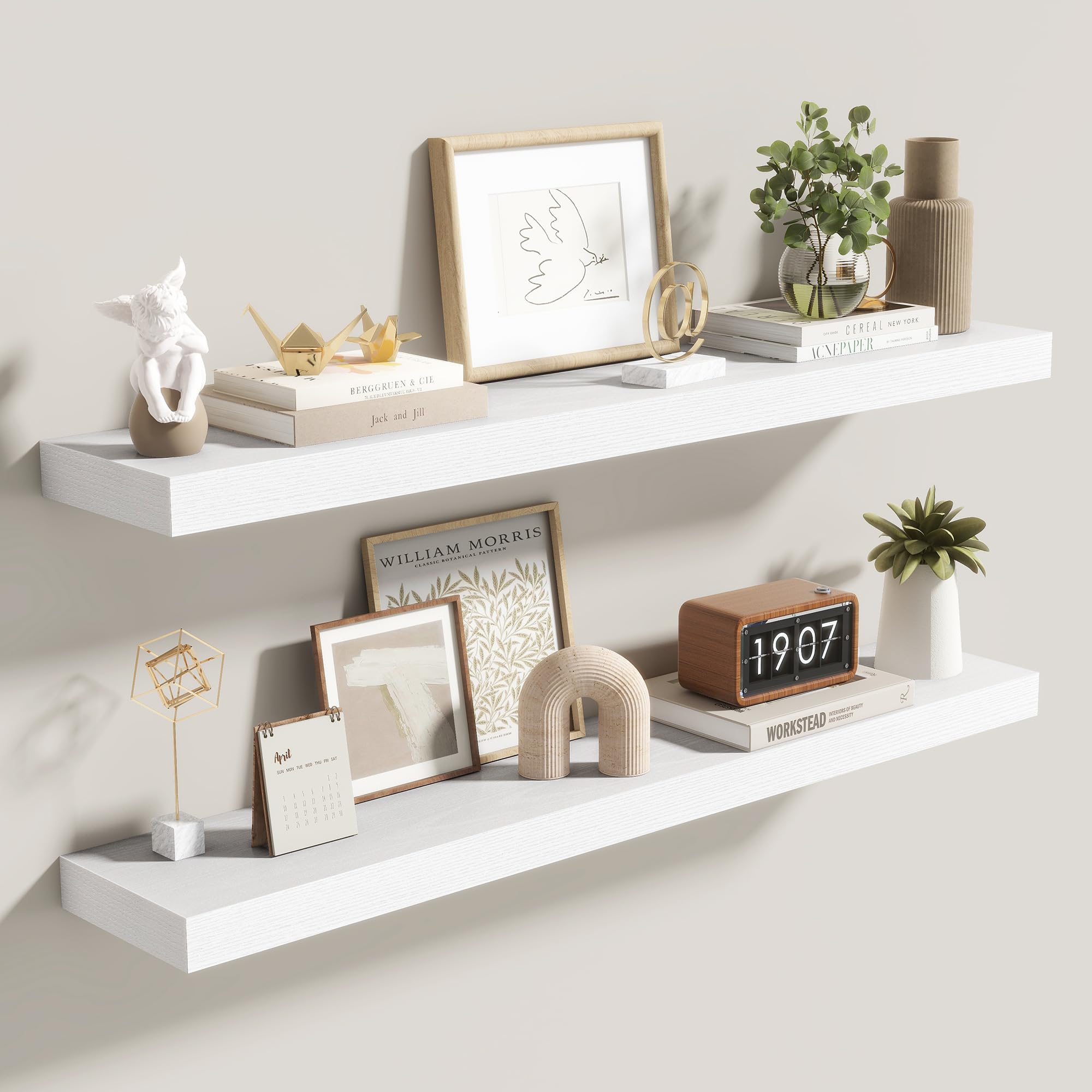 Acovy 90cm Floating Shelves, 6.5Inch(16.5cm) Deep Floating Shelves for Wall, 36 Inch Hanging Shelf with Invisible Brackets, Shelves for Bathroom, Bedroom, Living Room, Set of 2
