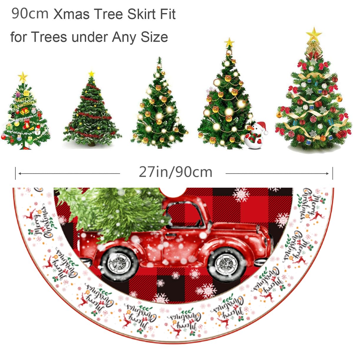 Jupe De Sapin De Noël Rouge - Diamètre 90 Cm, Polyester, Avec Attaches, Pour Cacher Le Pied
