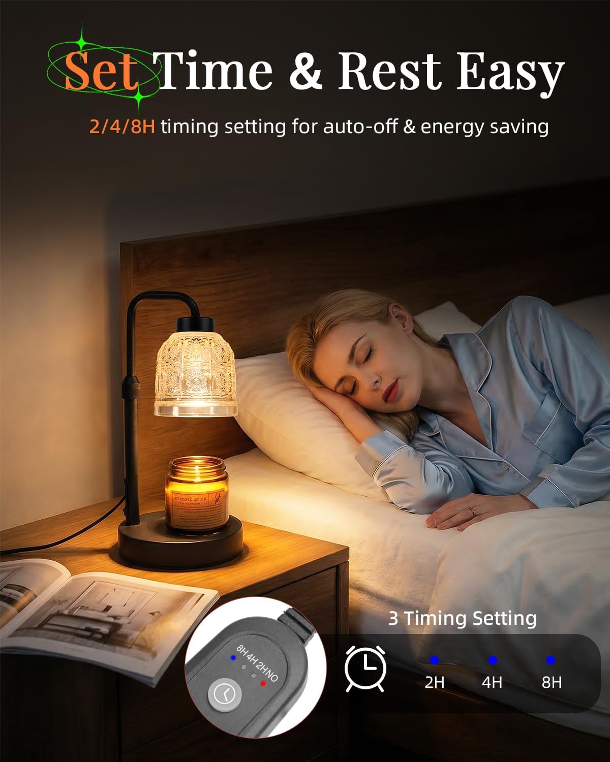 AIFEI Candle Warmer Lamp with Timer, Dimmable Adjustable Height Candle Lamp, Birthday Gifts for Women Mom Sister Friends, Candle Warmer Gifts New Home Decor, Candle Lamp Warmer with 2 Bulbs - Black